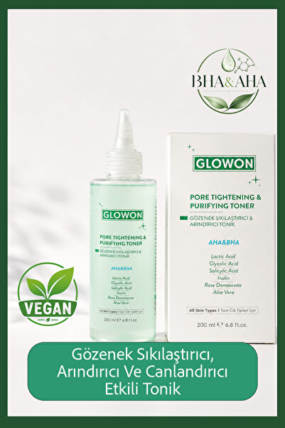 GLOWON Vegan İçerikli Gözenek Sıkılaştırıcı Ve Arındırıcı Tonik Aha & Bha 200 ml
