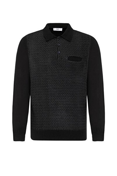 SÜVARİ Siyah Regular Desenli Polo Yaka Triko