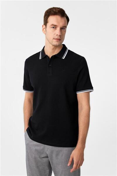 SÜVARİ Siyah Regular Fermuarlı Polo Yaka Tişört