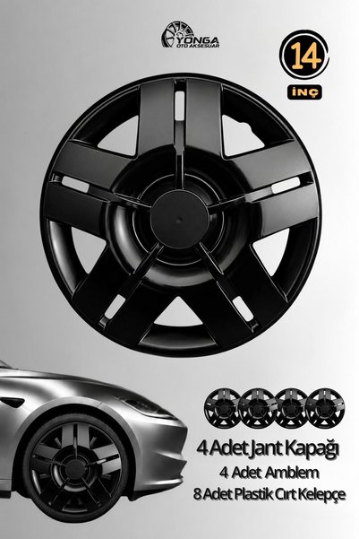 YONGA OTO AKSESUAR RENAULT SYMBOL Uyumlu 14 İnç Jant Kapağı 4'lü Set Gümüş + 4 Amblem + 8 Cırt Kelepçe