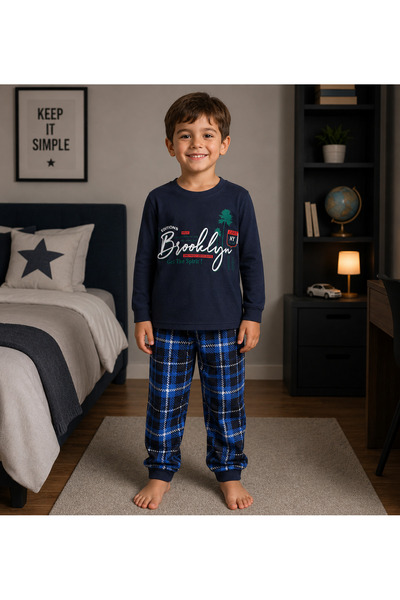 Fil Kids Dečački set pidžama od 100% pamuka antracit boje sa broklynskim uzor...