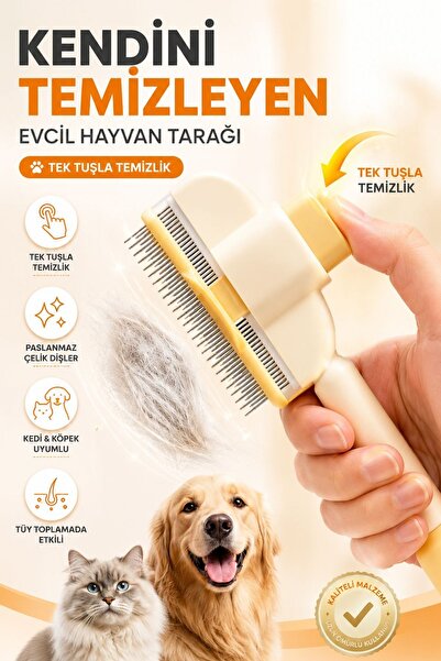 İndirimKap Tek Tuşla Kolay Temizlenir Basmalı Kedi Köpek Tarağı Tüy Toplayıcı...