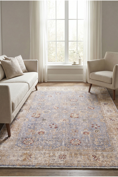 Livset Home Modern Dokuma Halı Krem Mavi Salon Mutfak Antre Yolluk Oturma Oda...