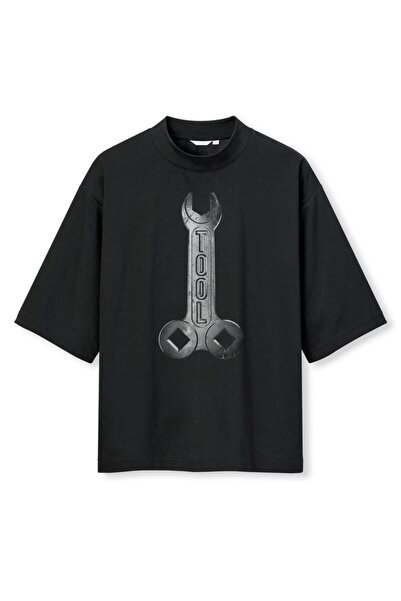buzagi tasarım ürünleri Tool Digital Printing Oversize Black Unisex T-Shirt