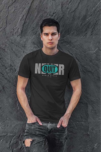 buzagi tasarım ürünleri تي شيرت Never Quit Regular Mold باللون الأسود للجنسين