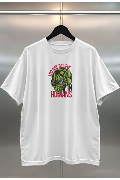 buzagi tasarım ürünleri Organic Cotton Digital Printed Oversize White T-Shirt