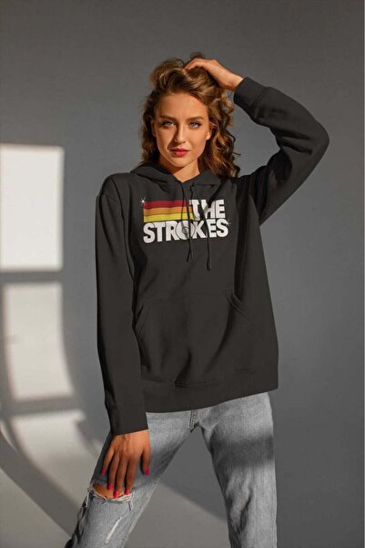 buzagi tasarım ürünleri سويت شيرت بقلنسوة مطبوع عليه The Strokes Digital Prin...