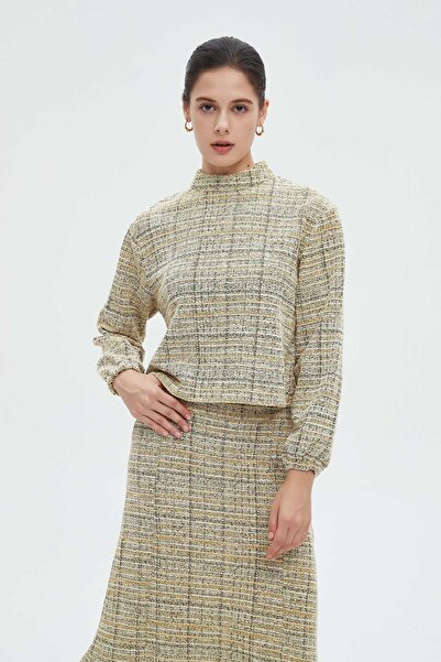 mica Striped High Neck Long Sleeve Top