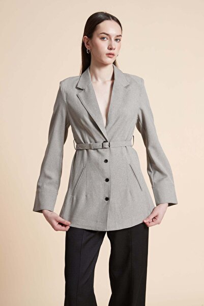 Yola Solid Blazer with Waist Belt