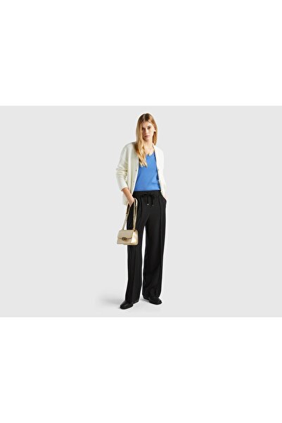 United Colors of Benetton Wide-Leg Women's Pants with Side Stripes and Drawst...