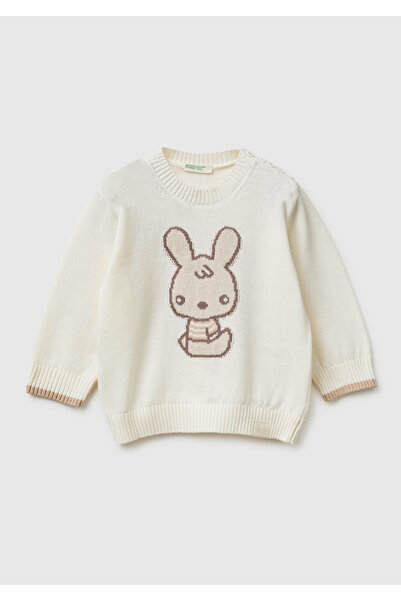 United Colors of Benetton Baby white button-detailed front printed crew neck ...