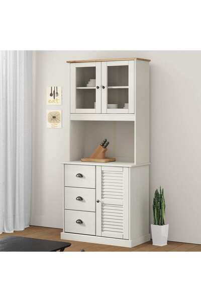 Concept Dulap superior comodă „VIGO”, alb, 78x30x100 cm, lemn masiv pin
