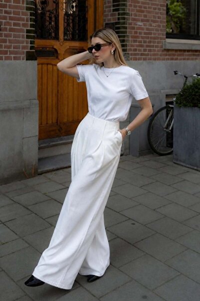 Madmext Ecru Relaxed Fit Pleated Trousers Mg2709