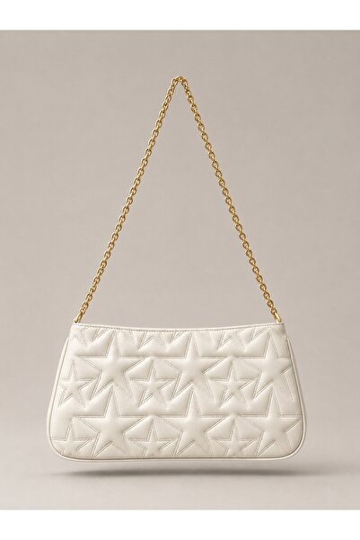 Madamra White Women's Star Embroidered Chain Strap Women's Shoulder Bag