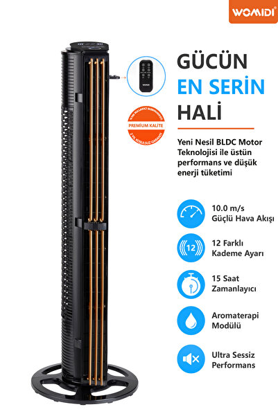 womidi 55W Sessiz Pervanesiz Kule Tipi Vantilatör Soğutucu Dikey Uzaktan Kuma...