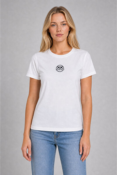 PİNKO Tricou de bumbac pentru femei, bluză premium slim fit cu logo, top eleg...