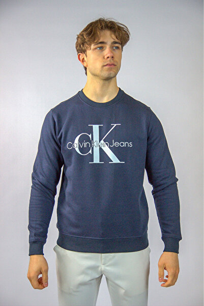 Calvin Klein Jeans Hanorac bărbătesc cu guler rotund, Albastru marin Sport Mo...