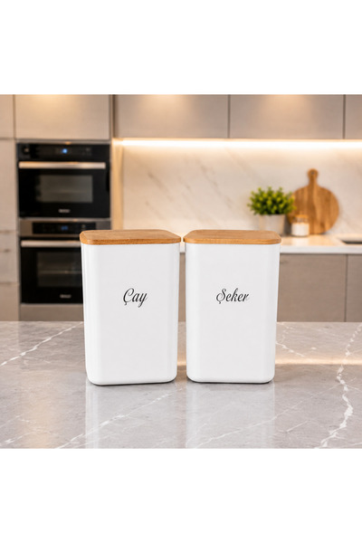 mafa home 2-Piece Wooden Vacuum Lid White Acrylic Tea and Sugar Food Storage ...