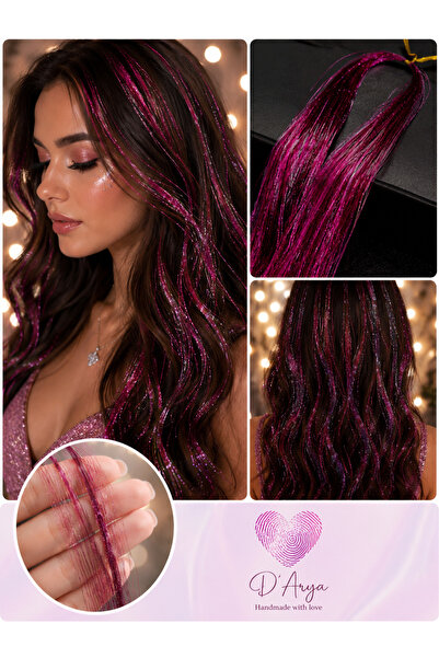Darya DD288 Işıltılı Koyu Pembe Simli Tinsel Saç Uzatma - Dark Pink Hair