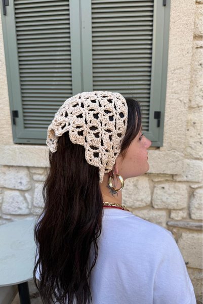 MELUSH Beige Colored Patterned Knitted Bandana, Handmade Bandana