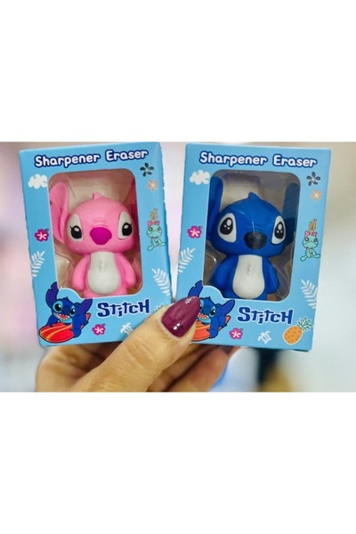Gökkuşağı Sepeti Stitch Figürlü Silgili Kalemtraş Sevimli Kırtasiye Ürünü