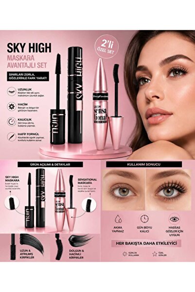 ROWENAROSE Sky High Maskara Pembe & Sky High Maskara Siyah Mascara Set