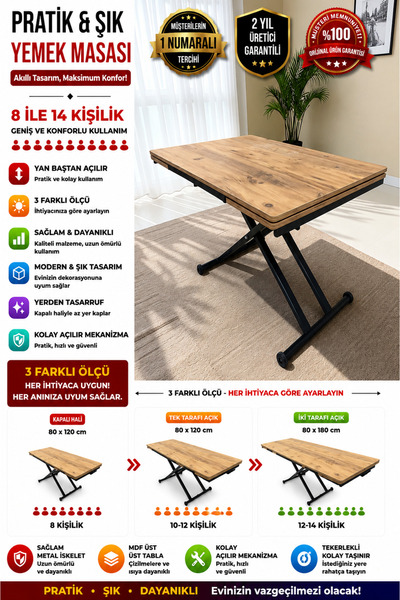 SEHPAM AKILLI Yan Baştan Açılır Akıllı Yemek Masası Oval Mdf Tabla Alt Mekani...
