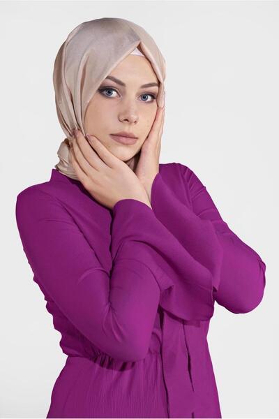 TRENDTESETTÜR KADIN MOR VOLAN DETAYLI FİYONK YAKA ELBİSE 9101