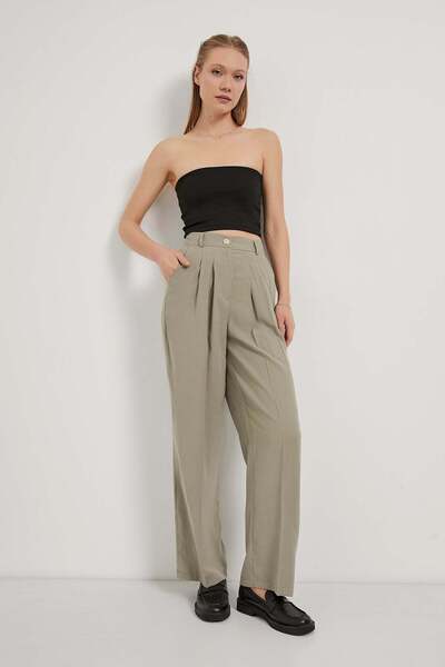 Arma Life Women's Premium Pleated Basic Khaki Palazzo Trousers