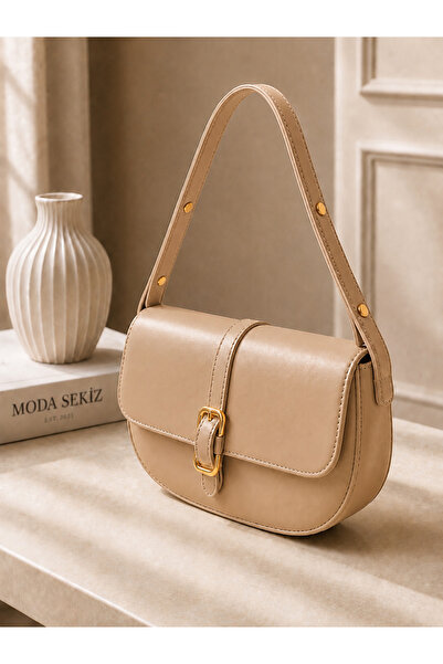 Women's Cream Faux Leather Magnet Closure Adjustable Strap Shoulder Bag
