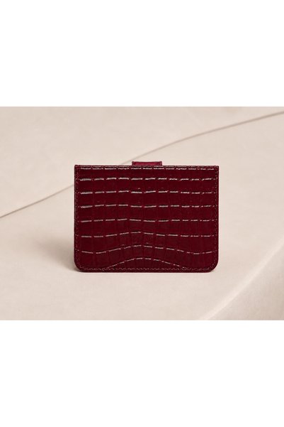 Pratsska Burgundy Crocodile Patterned Card Holder