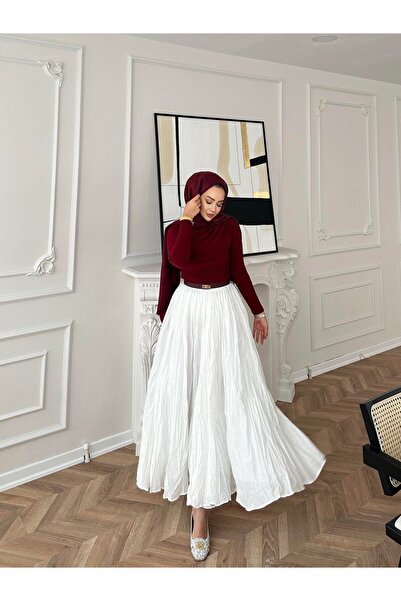 SAMSA تنورة نسائية طويلة مبطنة ومجعدة