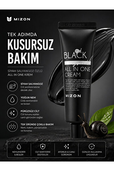 Mizon Black Snail All In One Cream Tube - Siyah Salyangoz & Siyah Bitki Ekstr...