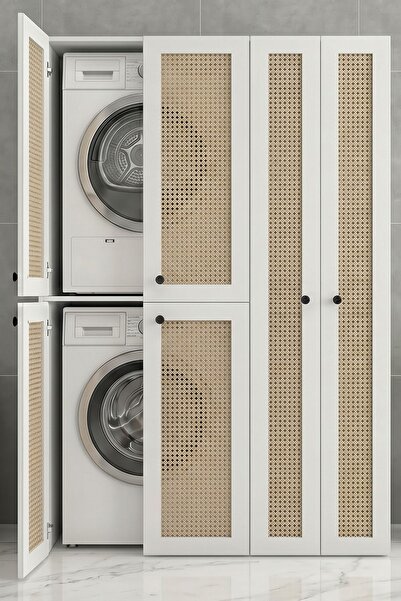 Kenzlife çamaşır-kurutma makinesi dolabı yaromira mat beyaz 180*120*64 hazera...