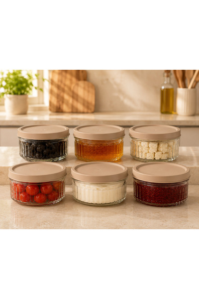 EVORRA LİVİNG 6-Piece Glass Breakfast Set 425 Cc |   Cappuccino Storage Conta...