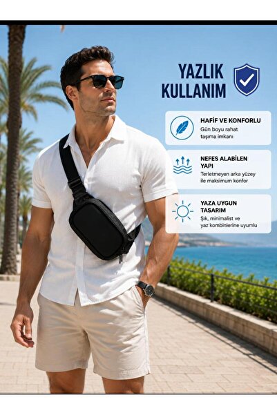 Sofia Erkek Unisex Crossbag body Yürüyüş Günlük Siyah Bel Çantası