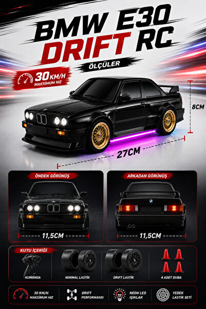cayenna Drift RC 27 cm Uzaktan Kumandalı Şarjlı Drift Araba 4x4 Çekişli Neon ...
