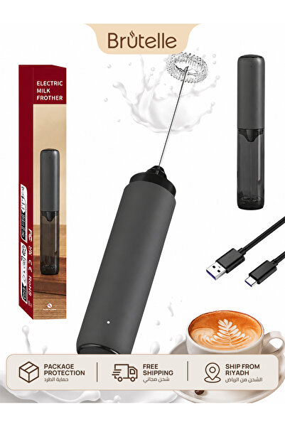 Brutelle جهاز رغوة الحليب الكهربائي المحمول بشحن USB-C، خفاقة من الفولاذ المق...