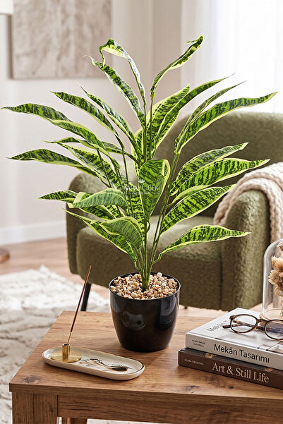 Yapay Çiçek Deposu Yapay Bitki Siyah Saksıda 26 Yapraklı Boho Tropik 70 cm