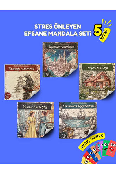 Pembe Yayınevi Mandala Boyama Kitabı - Yetişkinler İçin Stres Önleyen 5 Kitap