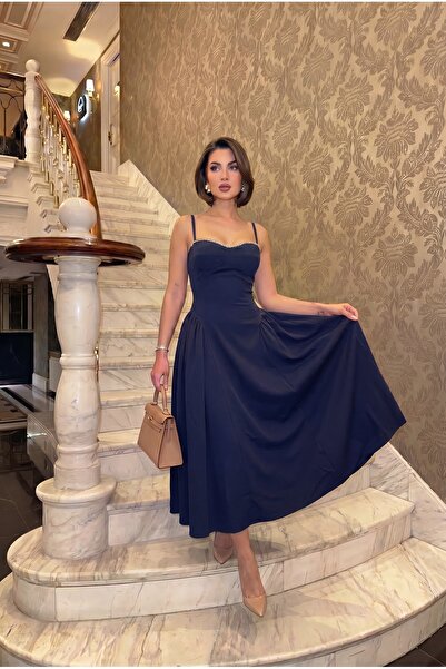 ALFUDO Moda Collection Γυναικείο φόρεμα με λουράκια, κεντημένο με πέτρες, με ...