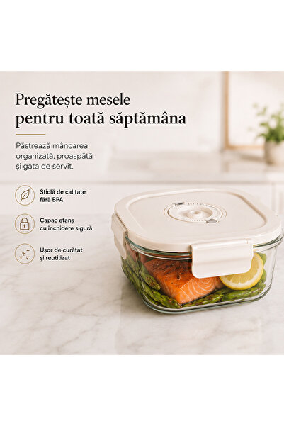 Onlinecom Storetail Offers Caserolă patrata din Sticlă cu Capac Vacuum 800 ml...