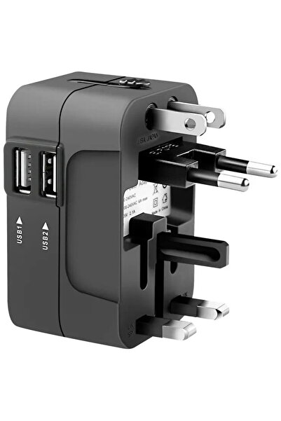 Techsuit Adaptor pentru Priza 2 x USB, EU, UK, AUS, US - (HHT202) - Black