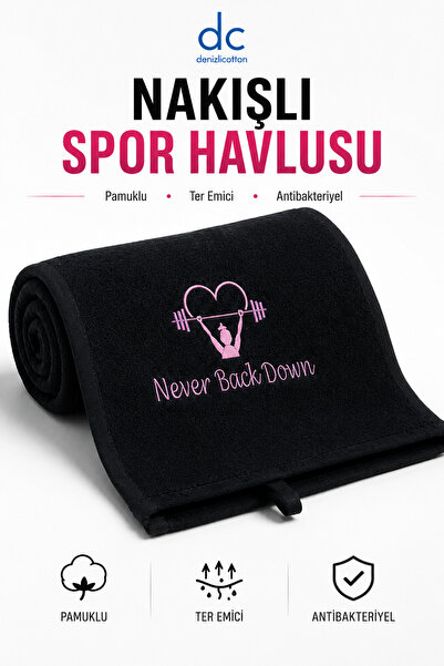 denizlicotton Nakışlı Sporcu Havlusu Pamuklu, Antibakteriyel, Ter Emici Fitne...