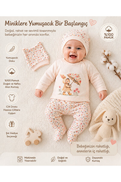 viamaris Yenidoğan Kıyafetleri Kız Bebek Hastane Çıkışı ,Tavşan Detaylı %100 ...