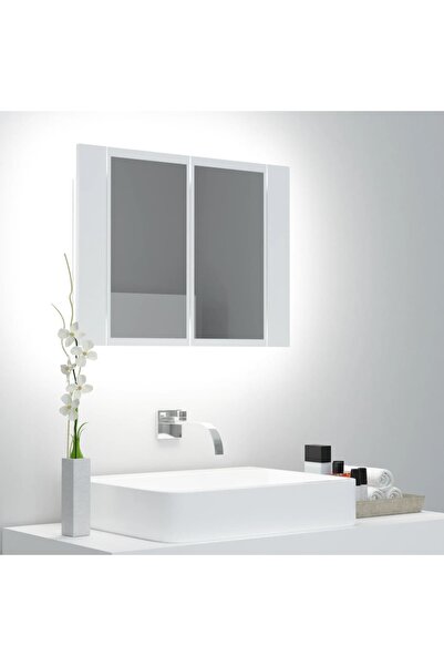 Concept Dulap de baie cu oglindă și LED, alb, 60x12x45 cm