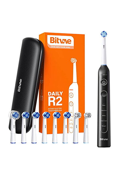 Bitvae Rotating toothbrush with tip set and case Black
