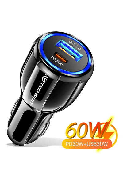 Techsuit TE-022 USB-A QC5.0 + USB-C PD 60W Negru