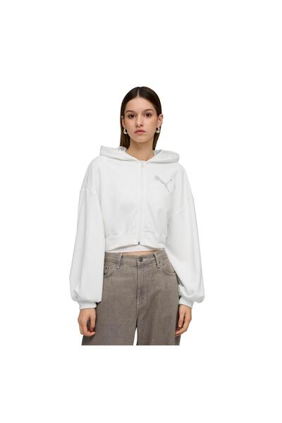 Puma 635394-02 Ess Graphıc Bedazzled Hoodie Kadın Ceket Beyaz
