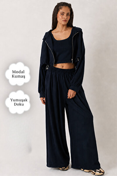 The Champ Clothing Set modal din 3 piese pentru femei Livora bleumarin – maio...